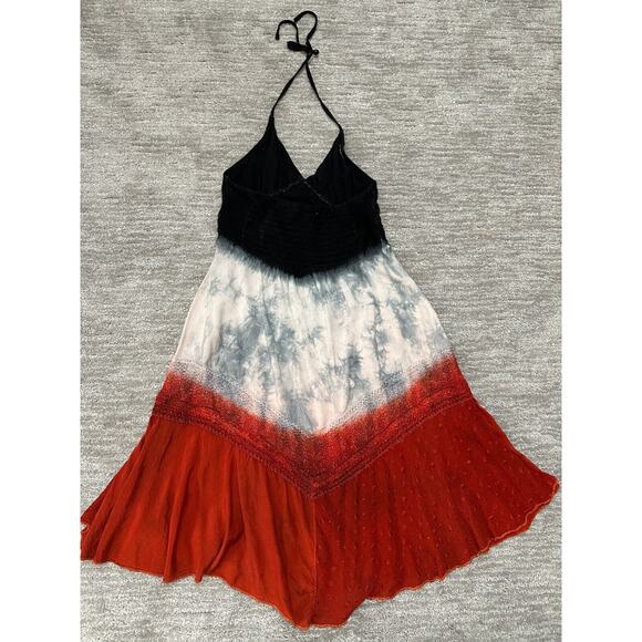 Vintage Dress Womens S Red Black Tie Dye Festival Boho Fairy Halter Y2K 90s - Picture 7 of 16